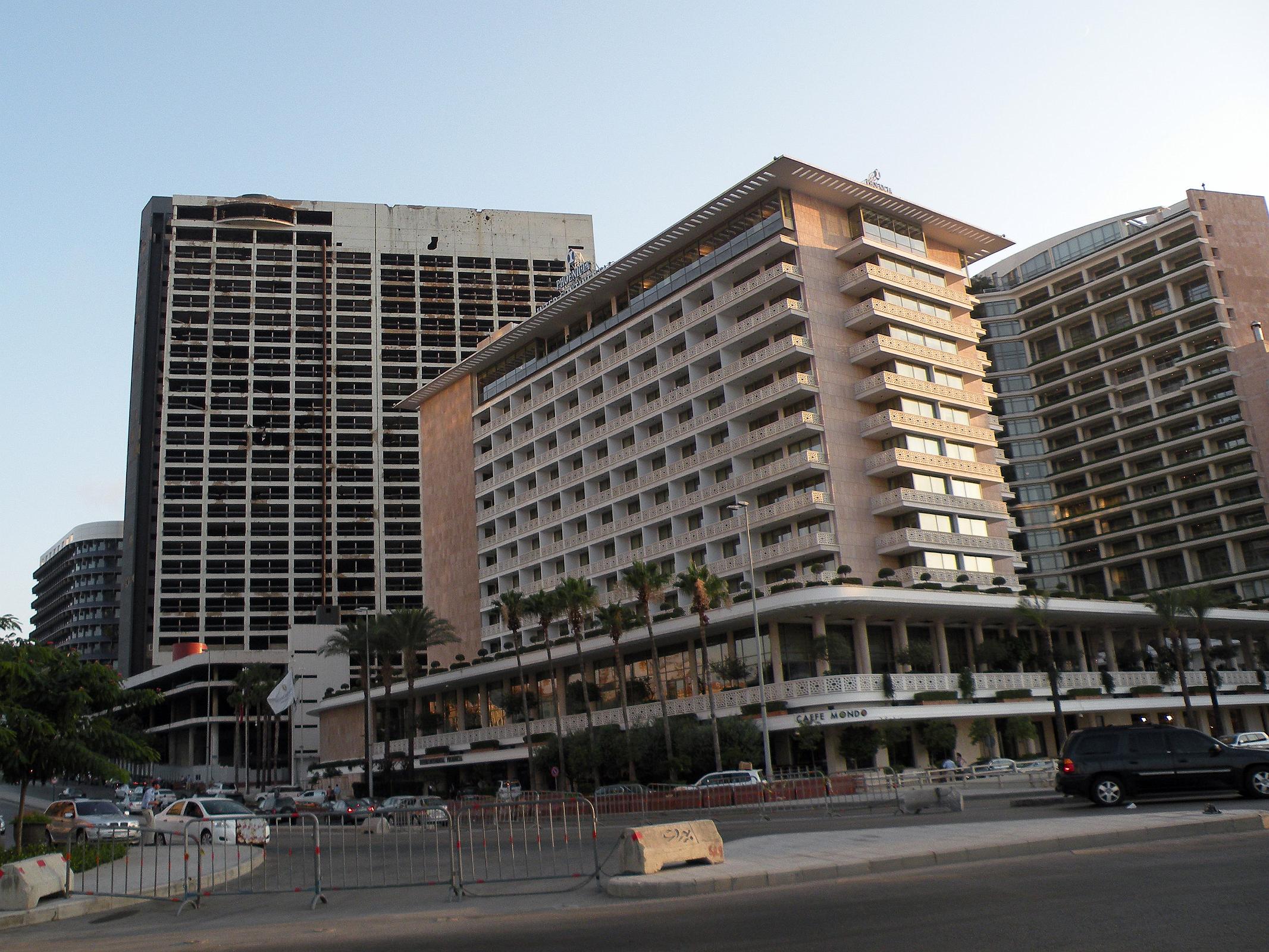 Beirut Corniche 04 War Torn Holiday Inn Next To The Intercontinental Phoenicia Hotel 